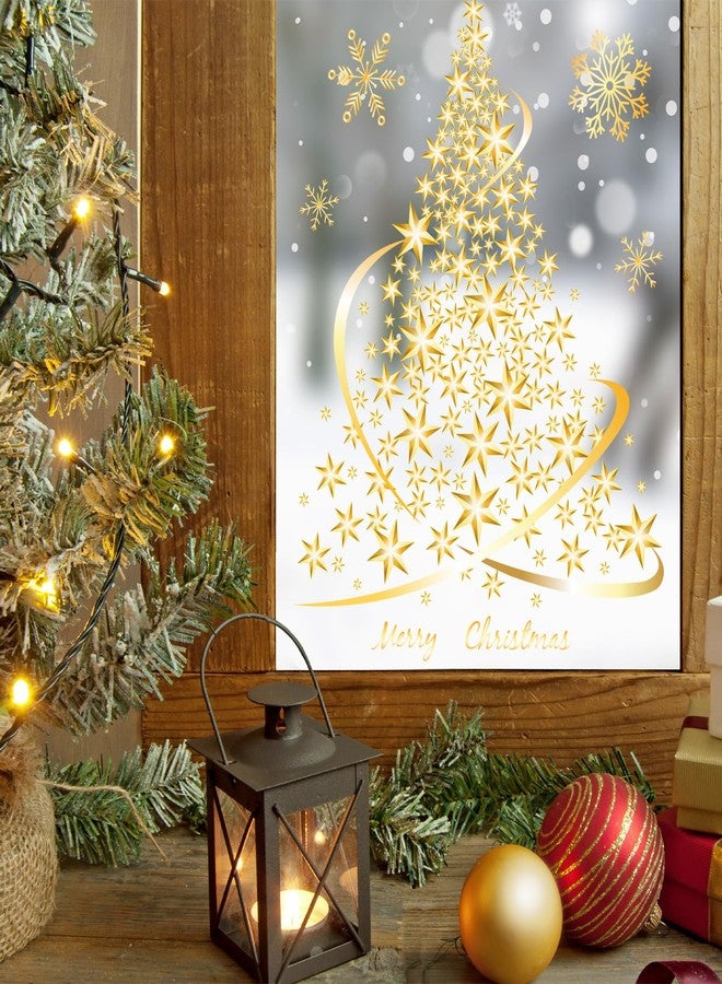 Whaline 4 Sheets Large Christmas Window Cling Sticker Golden Xmas Tree Winter Snowflake Reusable Window Decals for Home Shop Glass Door Decor, 38Pcs - Image 4