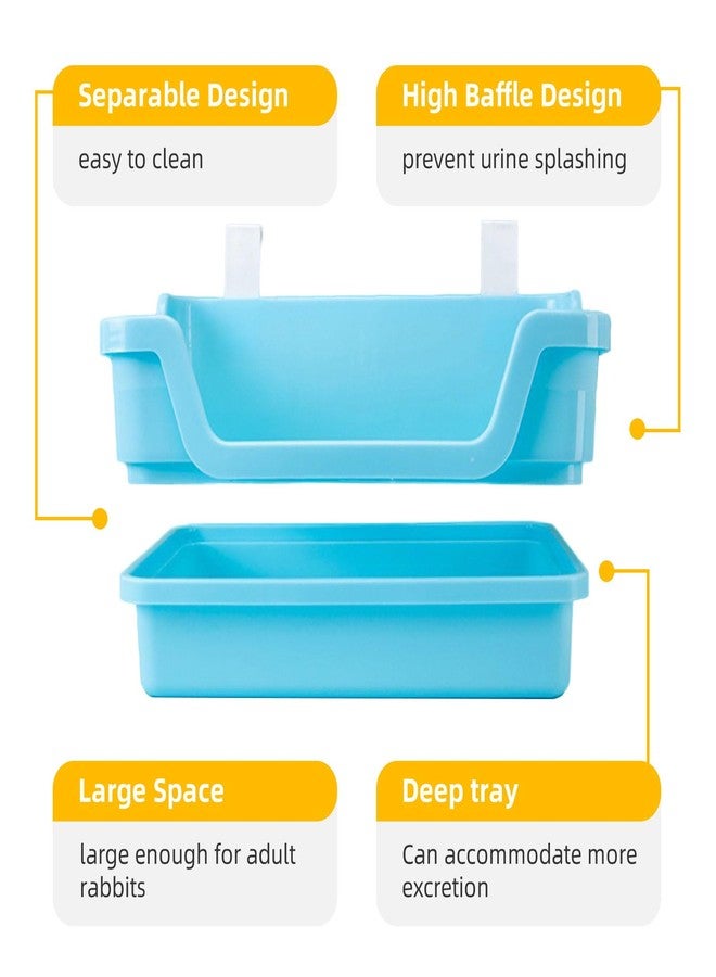 RMNHPTK Large Rabbit Litter Box Rabbit Toilet Rabbit Potty Training Corner Huge Bunny Litter Pan with Plastic Grid Deep Dump Tray for Adult Small Animal (Blue) - Image 3