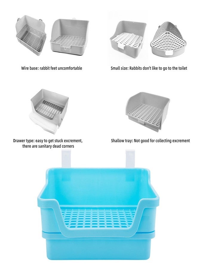 RMNHPTK Large Rabbit Litter Box Rabbit Toilet Rabbit Potty Training Corner Huge Bunny Litter Pan with Plastic Grid Deep Dump Tray for Adult Small Animal (Blue) - Image 2