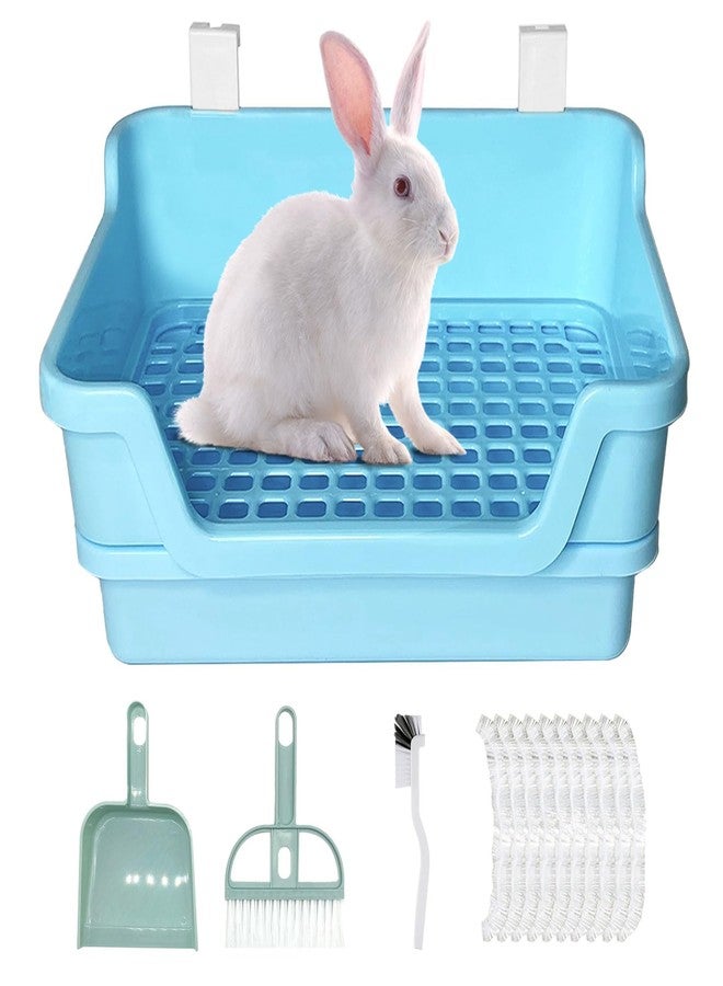RMNHPTK Large Rabbit Litter Box Rabbit Toilet Rabbit Potty Training Corner Huge Bunny Litter Pan with Plastic Grid Deep Dump Tray for Adult Small Animal (Blue) - Image 1