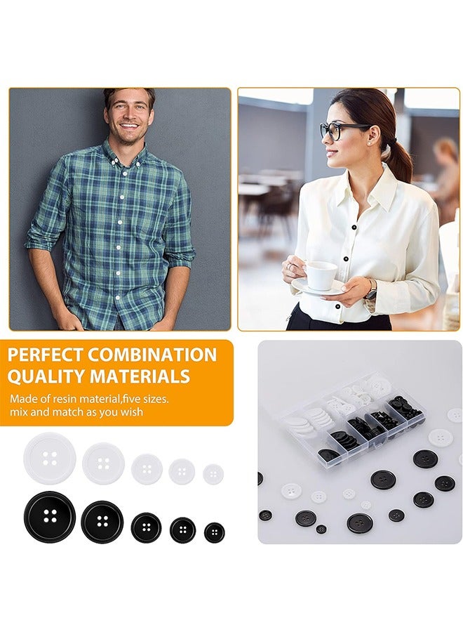 Mixed Sewing ons, 160PCS Round Black 4-Hole Craft ons 5 Sizes White And Black Resin on With Separate Compartment Storage Box Suitable for Sewing DIY Craft Projects - Image 4