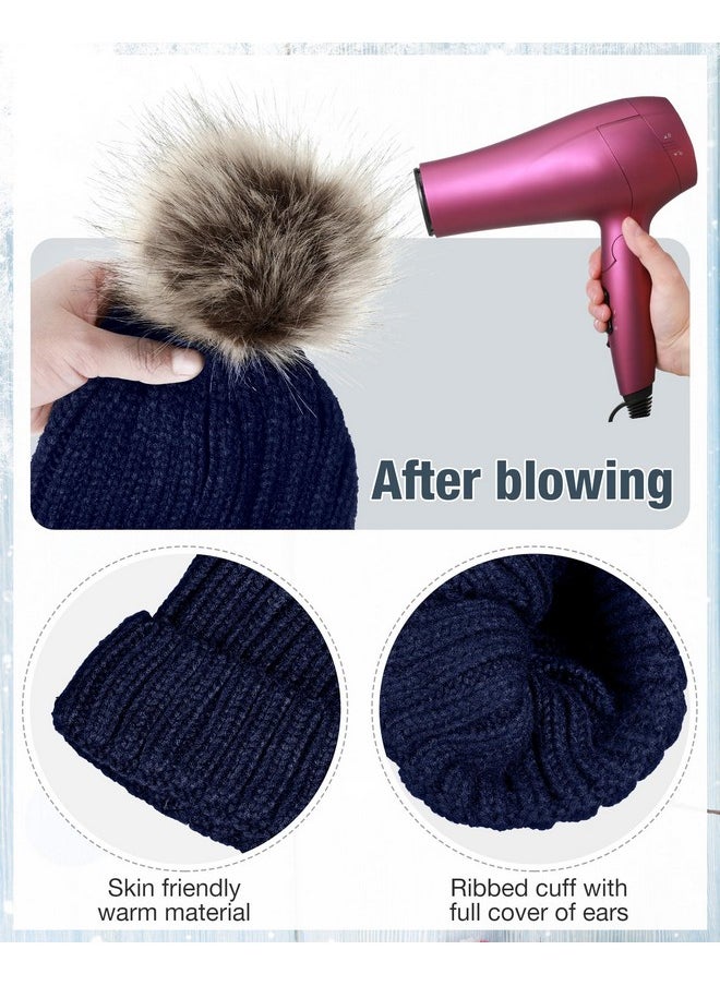 Haysandy - 6 Pieces Women Winter Hat Glove Set Skull Cap Beanie Touchscreen Gloves Warm Knitted Hats And Gloves For Women(Navy Blue, White, Pink) - Image 1