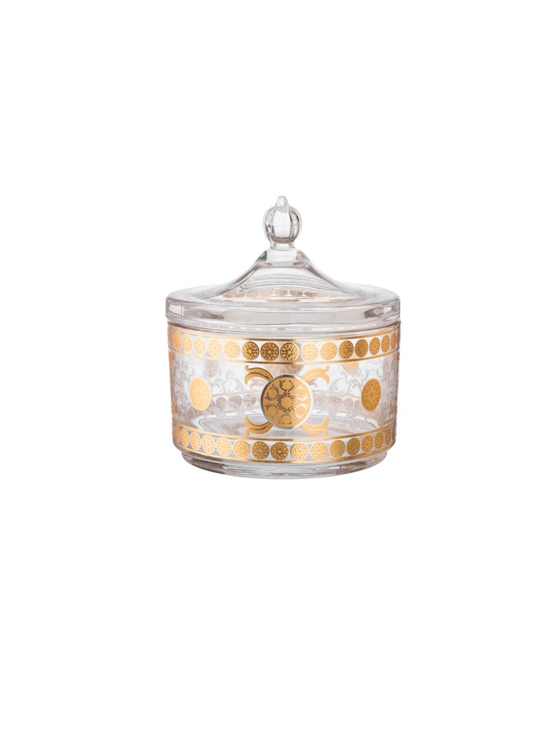Dania Glass Sugar Bowl With Silver And Golden Decor  - Image 1