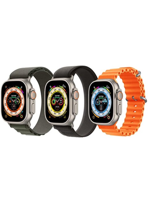 Nylon G-hook Loop Buckle Watch Strap, Trail Loop Strap And Silicone Ocean Band Strap Set Of 3, Dark Green/ Black/ Gray/ Orange