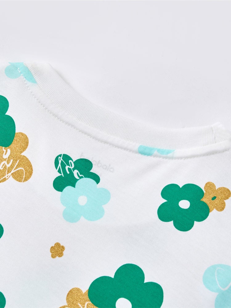 بالابالا فستان بأكمام قصيرة وقصّة فضفاضة - نقشات زهور مع طبقات كشكش من الأورجانزا وياقة دائرية للبنات - Image 3