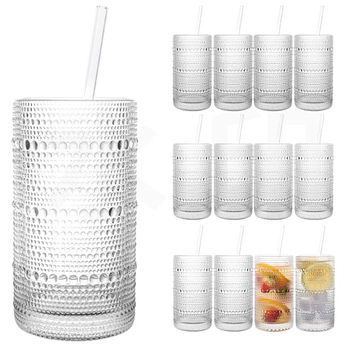Dingerjar Upgraded Large Capacity 16 oz/480 ml Hobnail Glasses Drinking Set of 12 - Heavy Vintage Glassware - Image 1