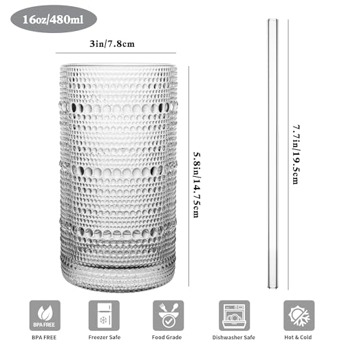 Dingerjar Upgraded Large Capacity 16 oz/480 ml Hobnail Glasses Drinking Set of 12 - Heavy Vintage Glassware - Image 3