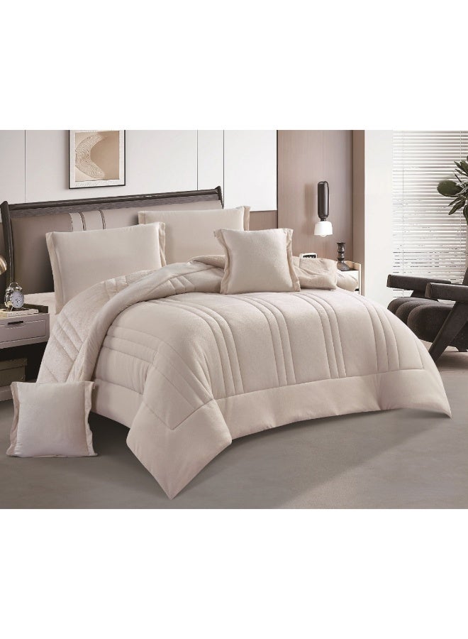 SMART HOME Winter double bedspread, double-sided system - velvet side and microfiber side, double-filled bedspread set, sleeping set consisting of 6 pieces (1 bedspread with filling + 1 fitted sheet for the mattress + 2 pillowcases + 2 square pillowcases). Bedspread size is 250X230 cm (color same as the picture) - Image 1