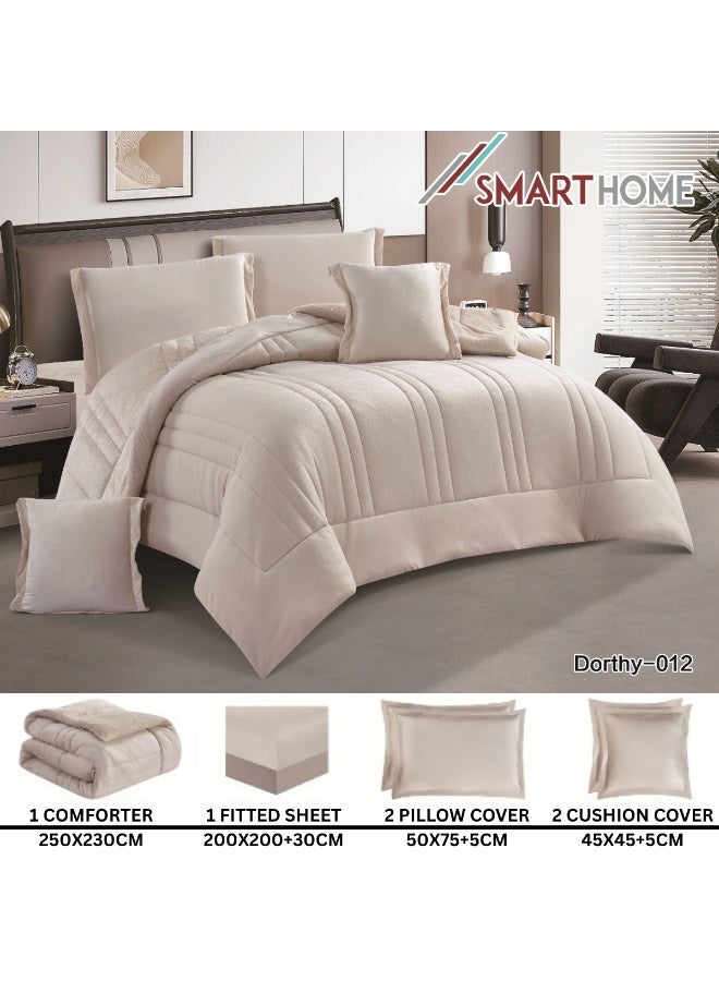 SMART HOME Winter double bedspread, double-sided system - velvet side and microfiber side, double-filled bedspread set, sleeping set consisting of 6 pieces (1 bedspread with filling + 1 fitted sheet for the mattress + 2 pillowcases + 2 square pillowcases). Bedspread size is 250X230 cm (color same as the picture) - Image 3