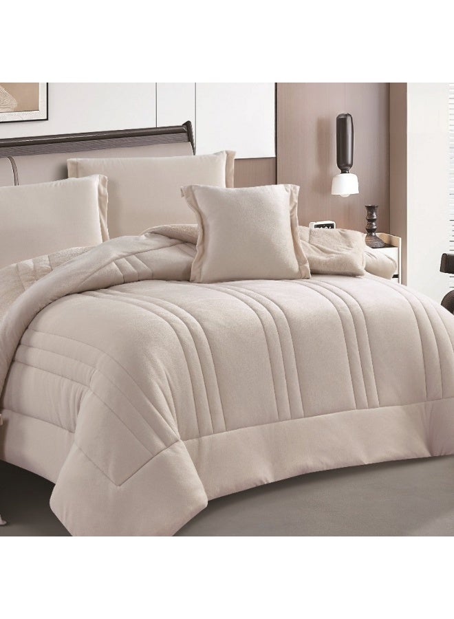 SMART HOME Winter double bedspread, double-sided system - velvet side and microfiber side, double-filled bedspread set, sleeping set consisting of 6 pieces (1 bedspread with filling + 1 fitted sheet for the mattress + 2 pillowcases + 2 square pillowcases). Bedspread size is 250X230 cm (color same as the picture) - Image 2