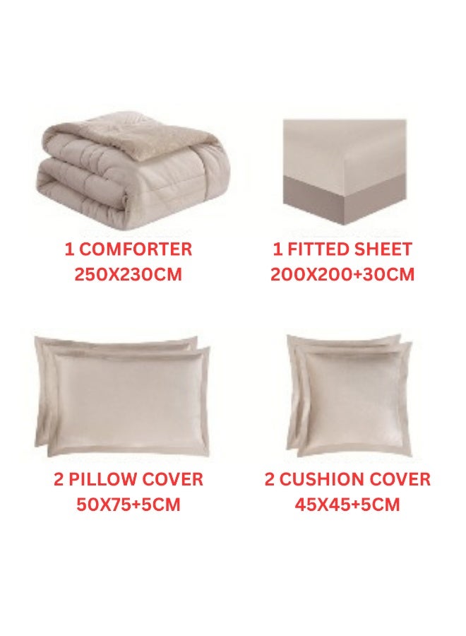 SMART HOME Winter double bedspread, double-sided system - velvet side and microfiber side, double-filled bedspread set, sleeping set consisting of 6 pieces (1 bedspread with filling + 1 fitted sheet for the mattress + 2 pillowcases + 2 square pillowcases). Bedspread size is 250X230 cm (color same as the picture) - Image 5