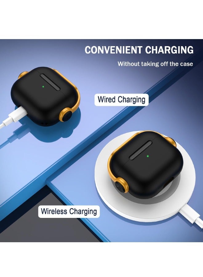 Airpods 3 Case, Airpods 3rd Generation Case with Lock, Airpods 3 Generation Protective Case, Soft TPU Shockproof Cover with Keychain for Apple Airpods 3 2021 (Black/Yellow) - Image 4