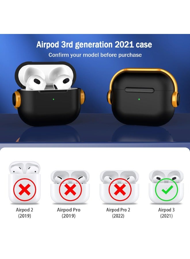 Airpods 3 Case, Airpods 3rd Generation Case with Lock, Airpods 3 Generation Protective Case, Soft TPU Shockproof Cover with Keychain for Apple Airpods 3 2021 (Black/Yellow) - Image 2