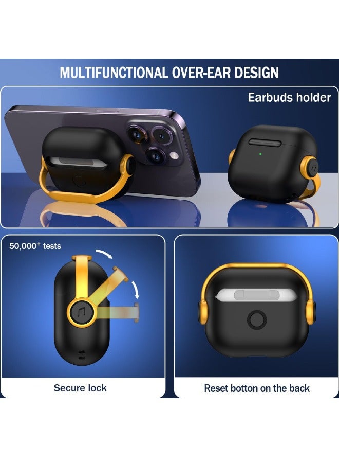 Airpods 3 Case, Airpods 3rd Generation Case with Lock, Airpods 3 Generation Protective Case, Soft TPU Shockproof Cover with Keychain for Apple Airpods 3 2021 (Black/Yellow) - Image 3