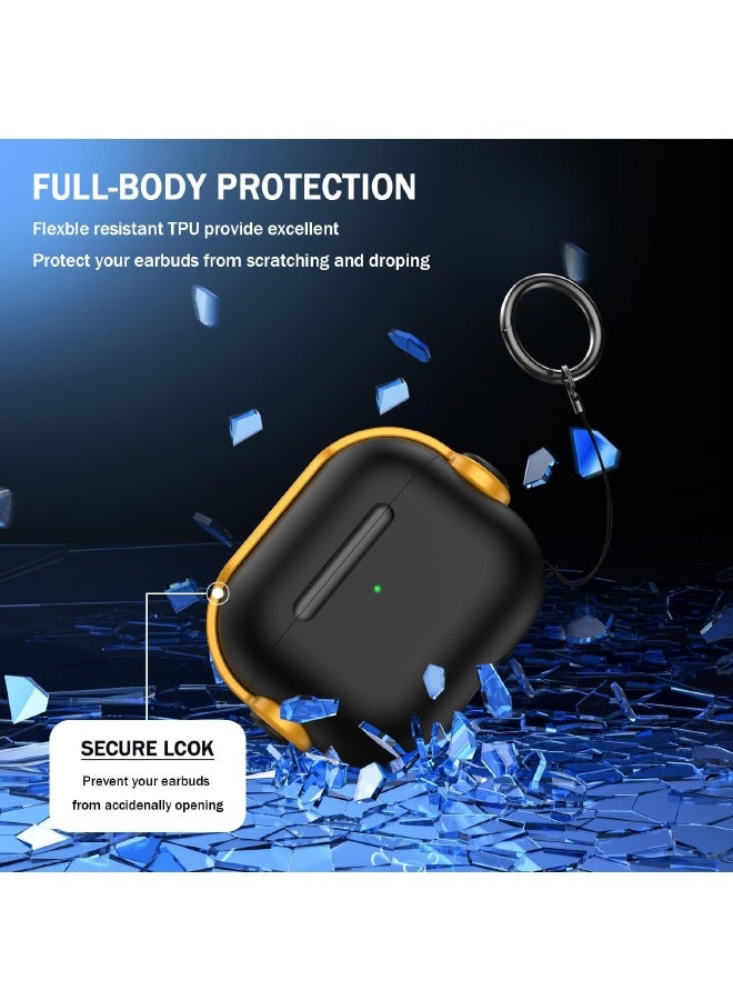 Airpods 3 Case, Airpods 3rd Generation Case with Lock, Airpods 3 Generation Protective Case, Soft TPU Shockproof Cover with Keychain for Apple Airpods 3 2021 (Black/Yellow) - Image 5