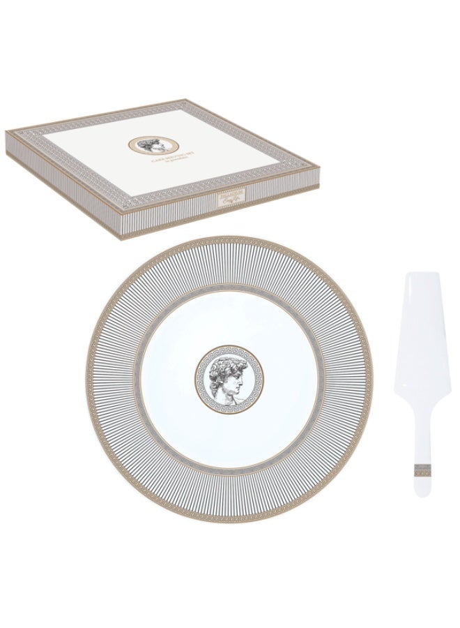 High-Quality Porcelain Cake Serving Set White and Black 32cm