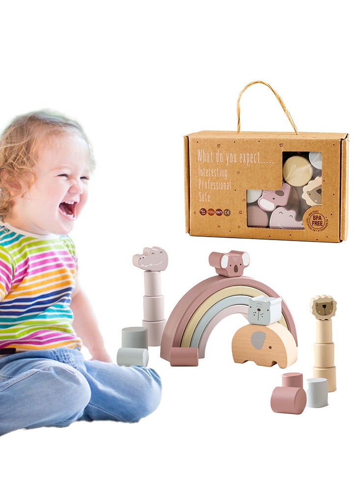 Perfii Wooden Rainbow Stacking Toy for Toddlers, Balancing Blocks Game, Educational Preschool Toy for Boys & Girls, Ages 1-5  - Image 1
