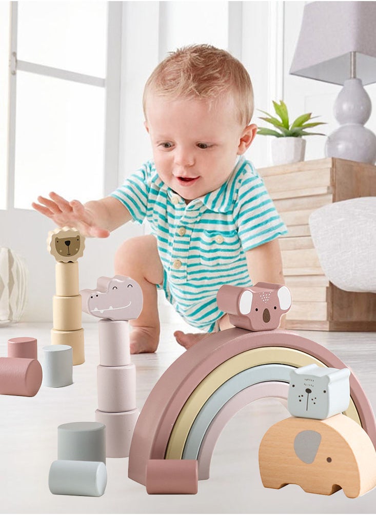 Perfii Wooden Rainbow Stacking Toy for Toddlers, Balancing Blocks Game, Educational Preschool Toy for Boys & Girls, Ages 1-5  - Image 2