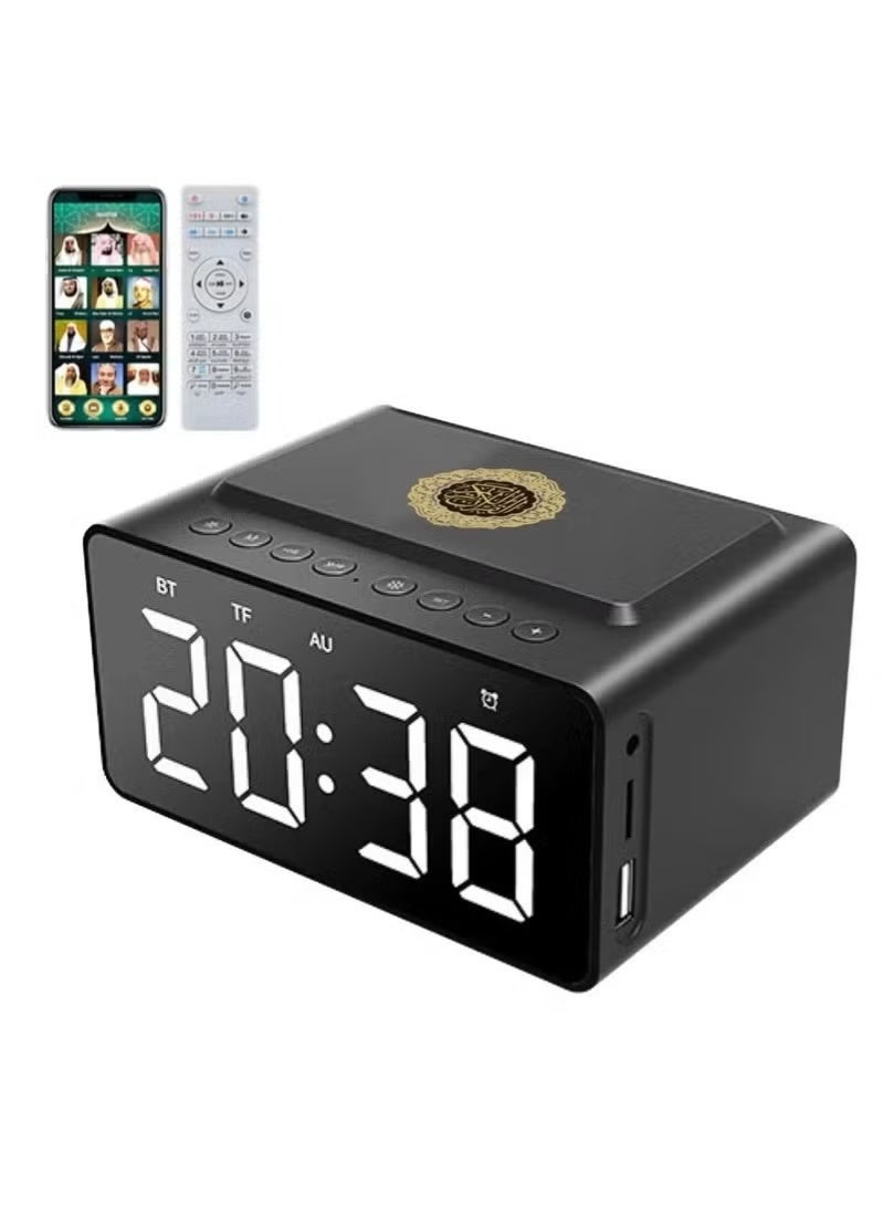 SQ-808 Quran Speaker with Azan Alarm Clock & Bluetooth – Islamic LED Display Bedside Clock with Full Quran, 8GB Storage, Radio, USB Port, App Control & Powerful Battery Backup – Prayer Time Reminder, Quran Audio & Multifunctional Islamic Gift