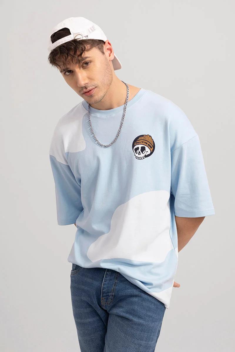 SNITCH Think Less Sky Blue Oversized T-Shirt
