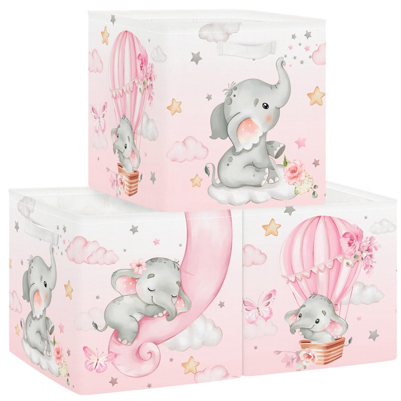 Clastyle 3 pcs Dreamy Animal Cube Storage Unit Boxes Foldable Kallax Box for Shelves Parents Storage Baskets for Book Clothes Toy Organizer Elephant 118x118x118 in - Image 2