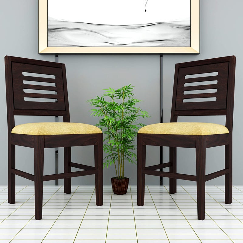 HANDWOOD FURNITURE Modern Home Furniture Solid Wood Dining Chair Chair Set of 2 Study Chair Chair for Home Office Walnut Finish with Cream Cushions Pre Assembled Ready to Use