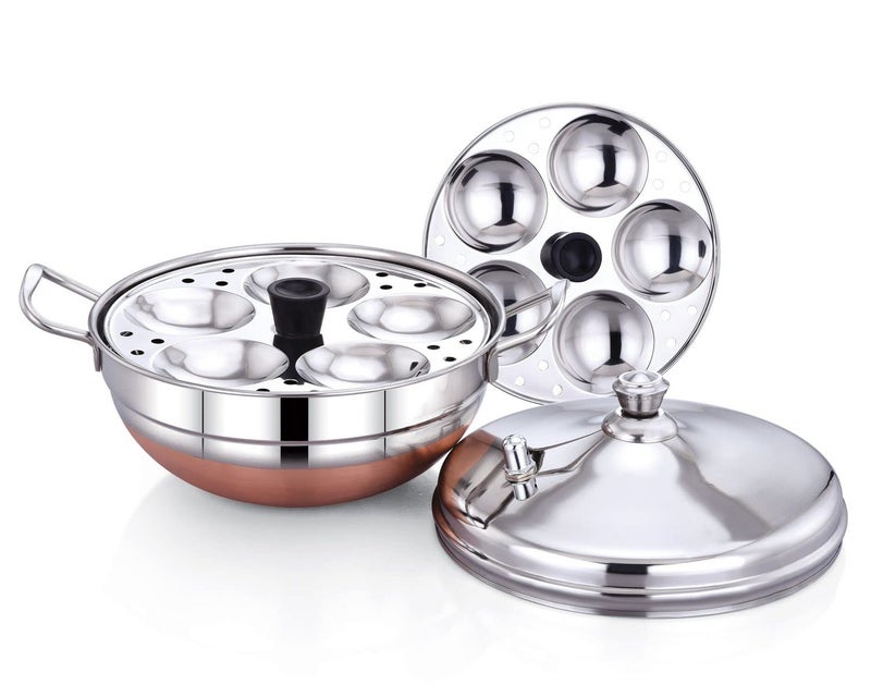Diamond Stainless Steel Multi Kadai With 10 Idly - 1 Count, Silver. - Image 1