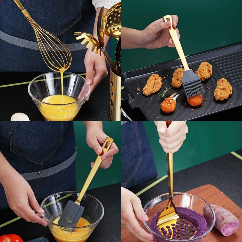 Berglander Gold Cooking Utensils Set, Berglander Stainless Steel 13 Pieces Kitchen Utensils Set With Titanium Gold Plating, Kitchen Tools Set With Utensil Holder, Dishwasher Safe, Easy to Clean - Image 3