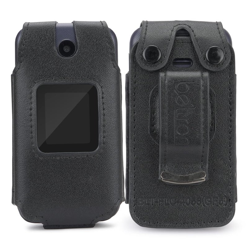BELTRON Leather Fitted Case for Alcatel Go Flip 4 / TCL Flip Pro Phone - Secure Form Fit Cover with Built-in Screen Protection & Rotating Metal Belt Clip (Black) - Image 2