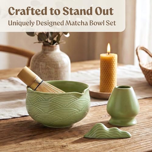 EDELHAUS Matcha Kit Whisk Set (7 Pcs) - Complete Matcha Set, Matcha Bowl with Spout, Whisk with Holder, Bamboo Scoop with Rest and Sifter, Perfect Kit for Matcha Lovers (Green Mist) - Image 2