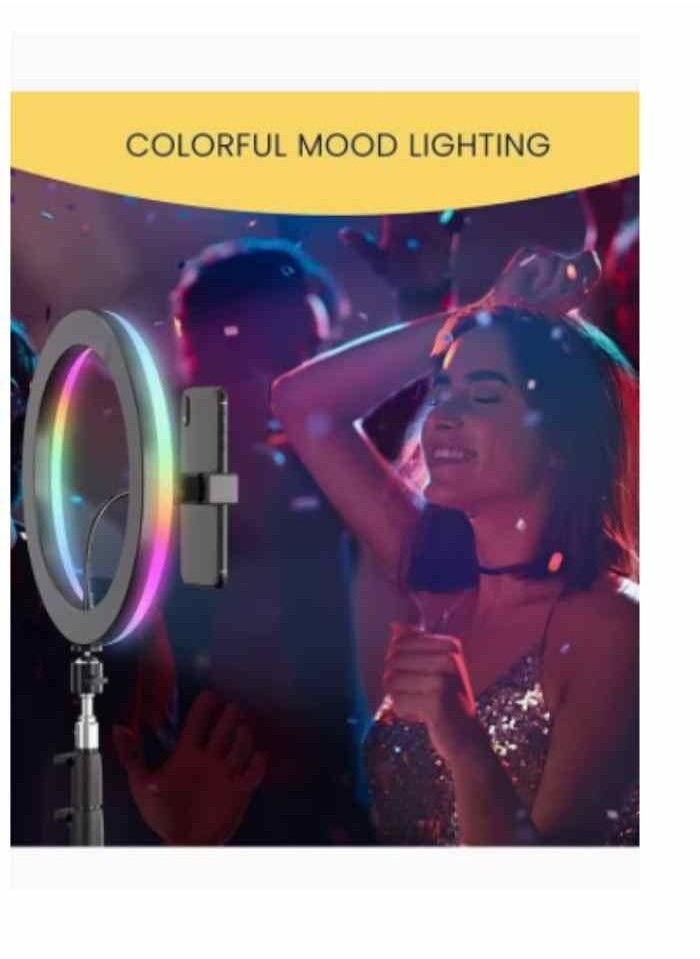 RGB Selfie Ring Light with Stand 10 Inch LED Circle Ringlight with Tripod & Phone Holder for Video Record & Photography Lighting iPhone Filming And Live Streaming for YouTube TIK Tok
