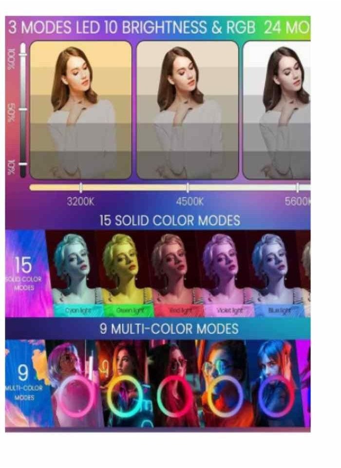 RGB Selfie Ring Light with Stand 10 Inch LED Circle Ringlight with Tripod & Phone Holder for Video Record & Photography Lighting iPhone Filming And Live Streaming for YouTube TIK Tok