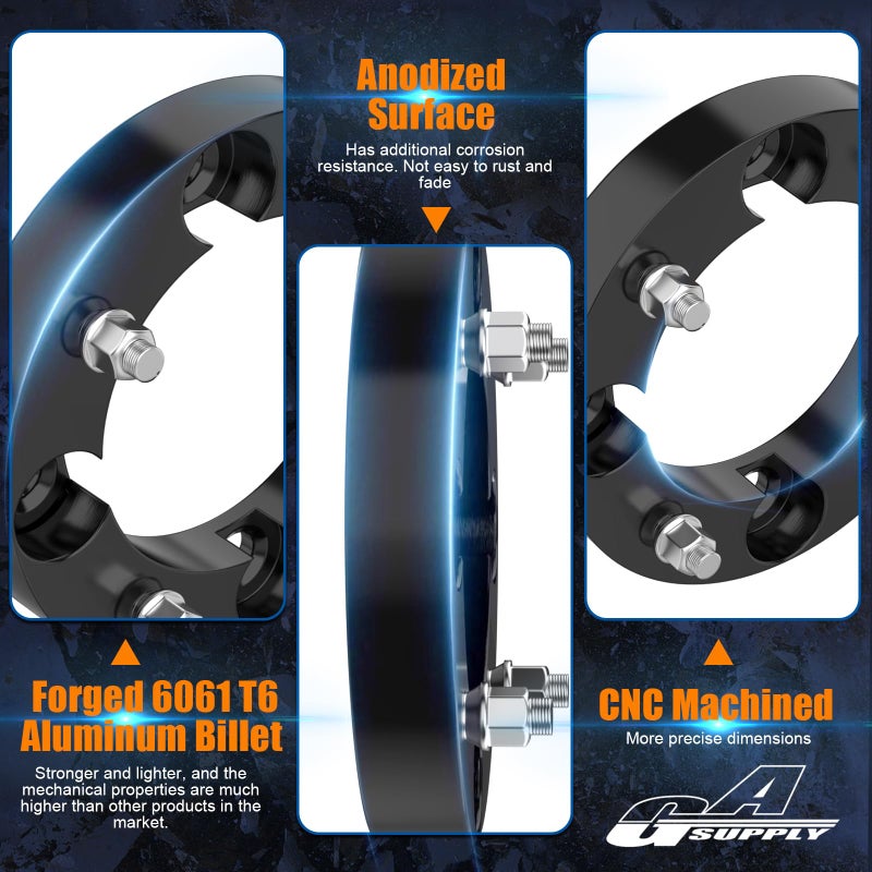 GAsupply 4Ã—156 ATV Wheel Spacers with 3/8"-24 Studs, Fit for Ranger Sportsman 400 500 700 800 RZR 800 RZR XP 900, 1 inch 25mm 4 Lug Black Wheel Spacer Adapters 131mm Hub Bore, 4 Pcs - Image 4