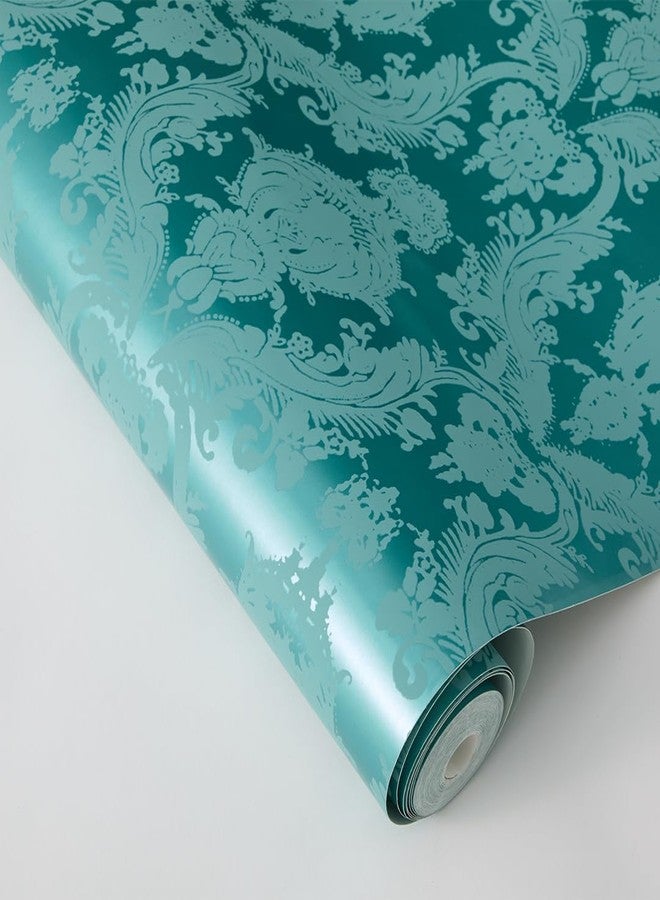 Tempaper Teal Damsel Removable Peel and Stick Damask Wallpaper, 20.5 in X 16.5 ft, Made in The USA - Image 2