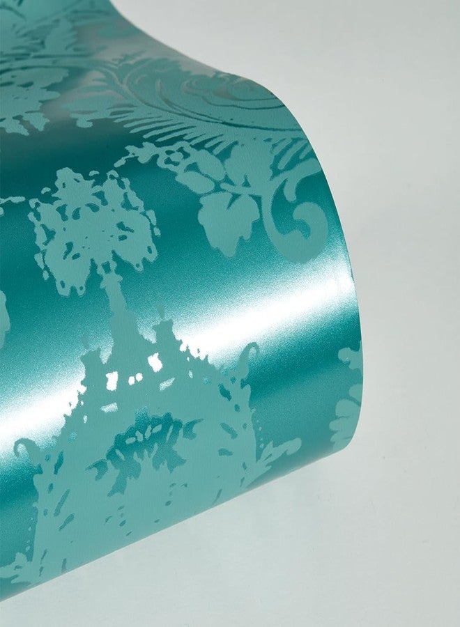 Tempaper Teal Damsel Removable Peel and Stick Damask Wallpaper, 20.5 in X 16.5 ft, Made in The USA - Image 5