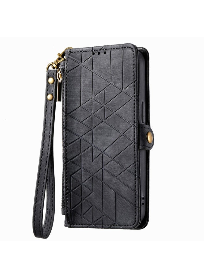 HuHa For Sony Xpreia Ace 3 Geometric Zipper Wallet Side Buckle Leather Phone Case(Black)  - Image 2