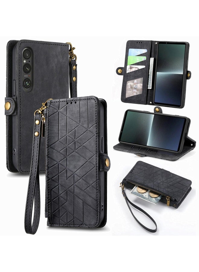 HuHa For Sony Xpreia Ace 3 Geometric Zipper Wallet Side Buckle Leather Phone Case(Black)  - Image 1