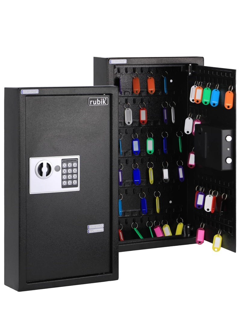 Rubik - 100-Keys Metal Storage Safe Box Cabinet with Key and Digital Pin Code Lock, Wall Mounted For Hotels Realestate Warehouse Schools Universities Business (Black, 100 Keys Capacity) - Image 1