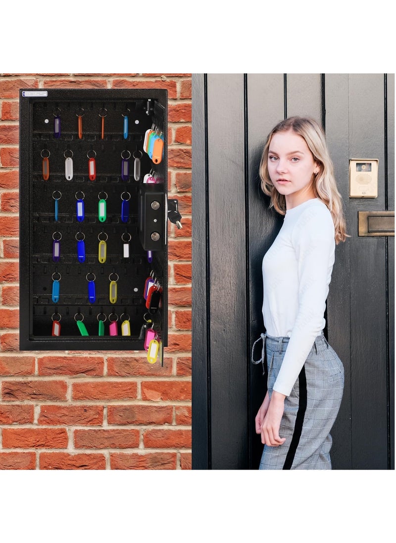 Rubik - 100-Keys Metal Storage Safe Box Cabinet with Key and Digital Pin Code Lock, Wall Mounted For Hotels Realestate Warehouse Schools Universities Business (Black, 100 Keys Capacity) - Image 1