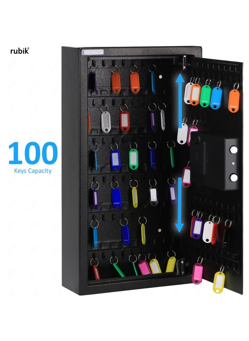 Rubik - 100-Keys Metal Storage Safe Box Cabinet with Key and Digital Pin Code Lock, Wall Mounted For Hotels Realestate Warehouse Schools Universities Business (Black, 100 Keys Capacity) - Image 1