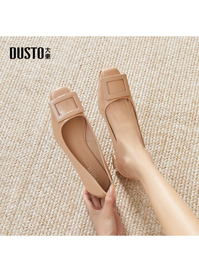 DUSTO Dadong أحذية للمواصلات للنساء، طراز ربيع الجديد، كعب سميك، كعب متوسط، انزلاقي، مقدمة مربعة، إبزيم، فم ضحل، أحذية فردية، C0065 - Image 1