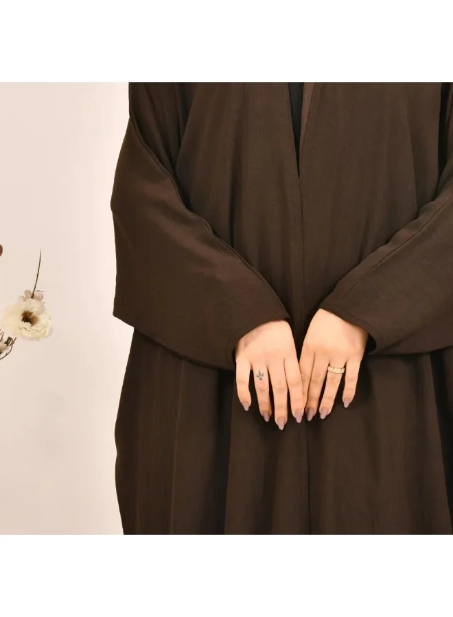 lamha abaya Dark brown quarter-bisht wrap abaya with linen fabric
