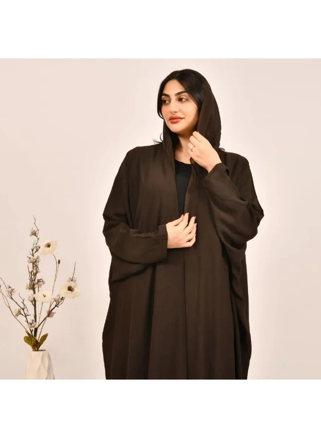 lamha abaya Dark brown quarter-bisht wrap abaya with linen fabric