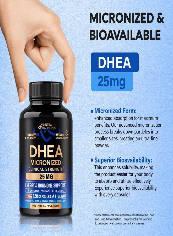 NUTRAHARMONY DHEA 25mg - Micronized DHEA Supplement for Women & Men - Clinically Proven Strength & Bioavailable - Healthy Aging, Hormone Balance & Energy Level Support - Vegan & NON-GMO - Made in USA, 120 Capsules - Image 3