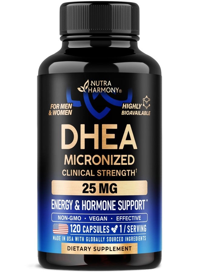 NUTRAHARMONY DHEA 25mg - Micronized DHEA Supplement for Women & Men - Clinically Proven Strength & Bioavailable - Healthy Aging, Hormone Balance & Energy Level Support - Vegan & NON-GMO - Made in USA, 120 Capsules - Image 1
