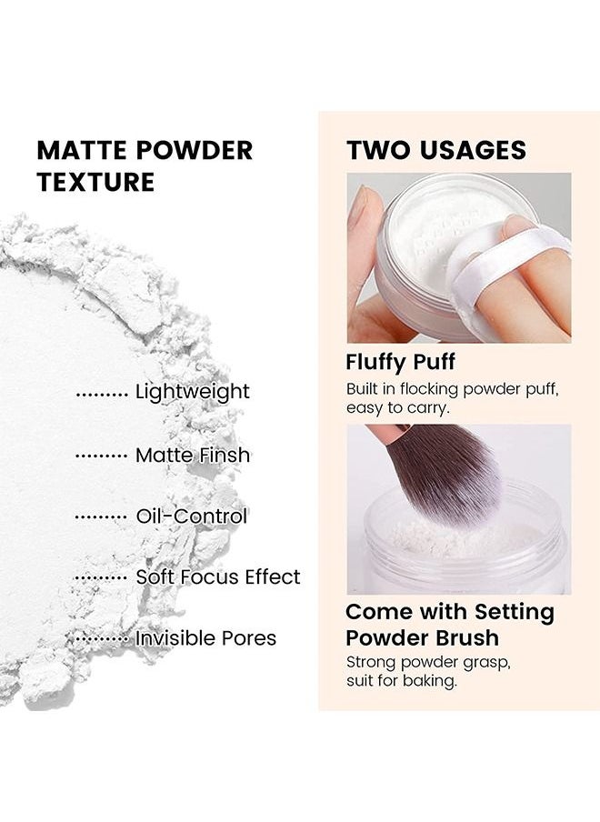 Julystar - Setting Loose Face Powder Matte Setting Powder Oil Control Minimizes Pores Long Lasting Waterproof Setting Powder Makeup Kit For Oily Skin With Soft Focus Effect (Translucent) - Image 1