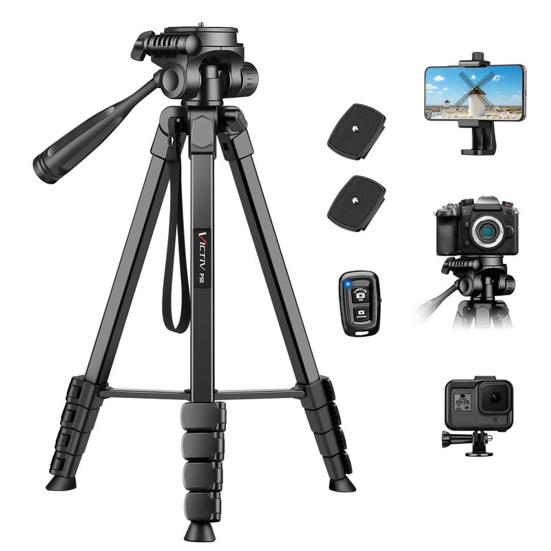 Victiv Camera Tripod for Canon Nikon Sony, 67.7"/172cm Portable Aluminum Camera Tripod Stand with Detachable 3-Way Head, Lightweight Travel Tripod for DSLR Action Camera - Image 1