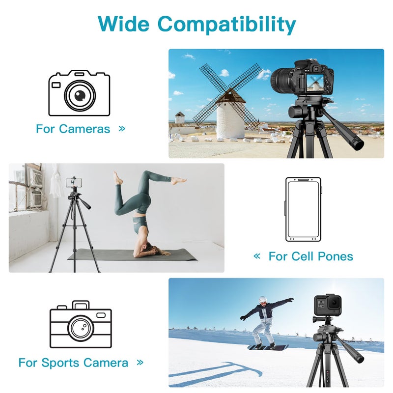 Victiv Camera Tripod for Canon Nikon Sony, 67.7"/172cm Portable Aluminum Camera Tripod Stand with Detachable 3-Way Head, Lightweight Travel Tripod for DSLR Action Camera - Image 2