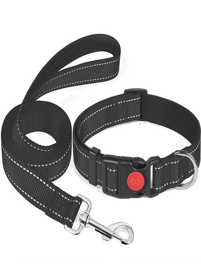 Berlin's PET ACCESSORIES Berlin's Reflective 1inch Dog Collar and Leash Set with Adjustable fit, Strong Metal Clip, and Handle. Ensures Comfort, Control, and Safety for Daily Walks, Training, and Outdoor Adventures (Black) - Image 1