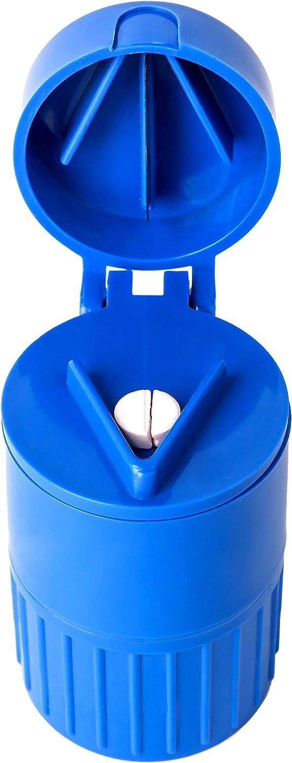 PUTHAK 3 Layer Powder Tablet Grinder Powder Pill Cutter 3 in 1 Portable Medicine Splitter Box Storage Crusher (Color, White & Blue) (Pack of 1) - Image 2